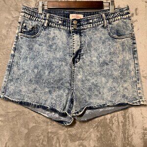 Red Bottoms Women’s Acid Wash Denim Shorts Size 22 High Rise Double Button Blue